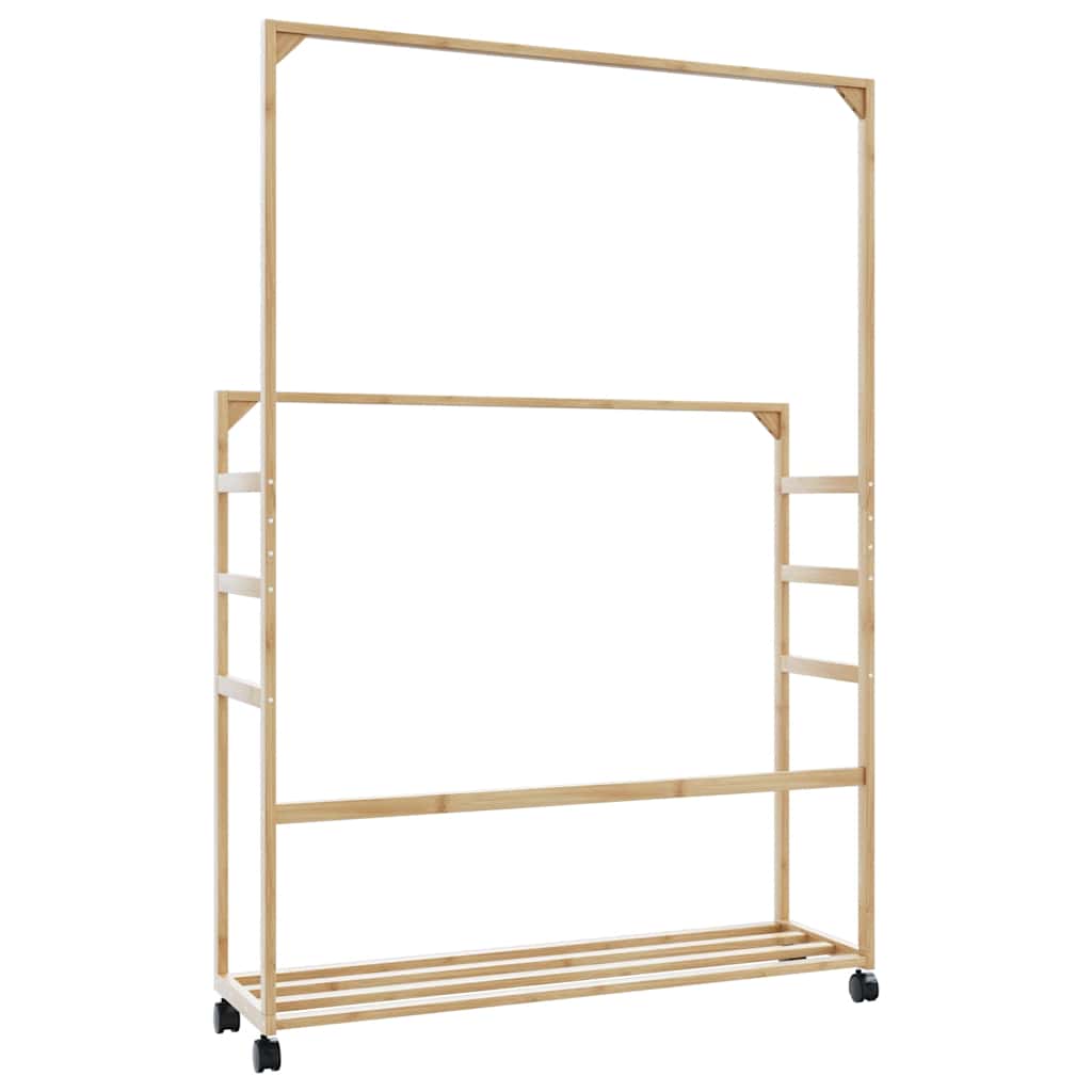 Bambusz ruhaállvány polcokkal és kerekekkel 90x35x155 cm