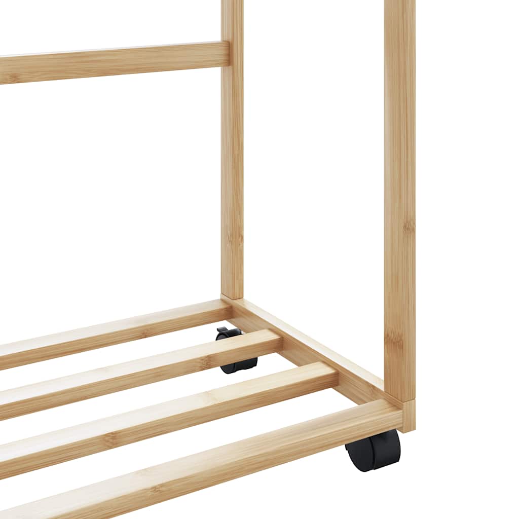 Bambusz ruhaállvány polcokkal és kerekekkel 90x35x155 cm