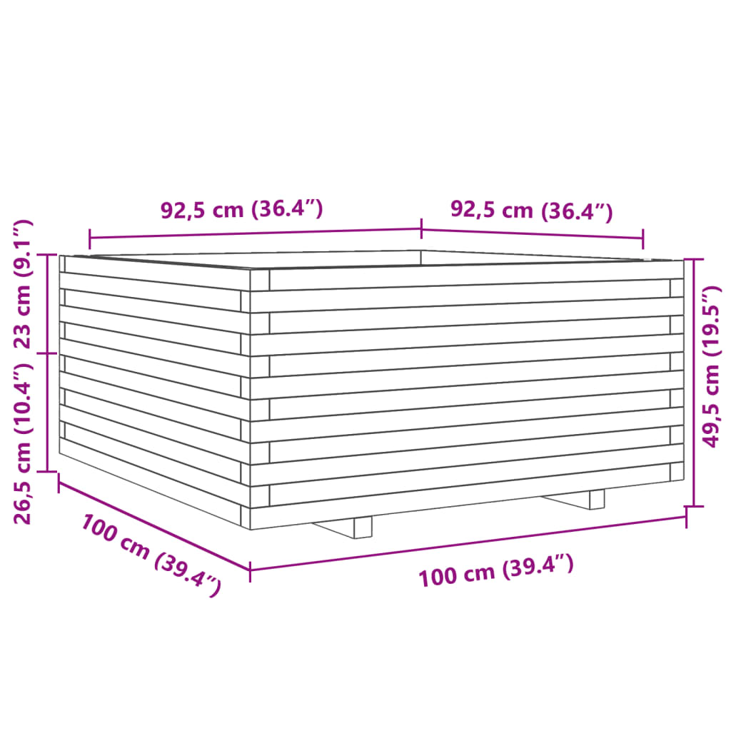 Fehér tömör fenyőfa kerti virágláda 100 x 100 x 49,5 cm Fehér tömör fenyőfa kerti virágláda 100 x 100 x 49,5 cm