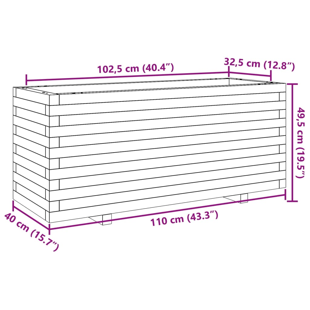 Viaszbarna tömör fenyőfa kerti virágtartó 110 x 40 x 49,5 cm