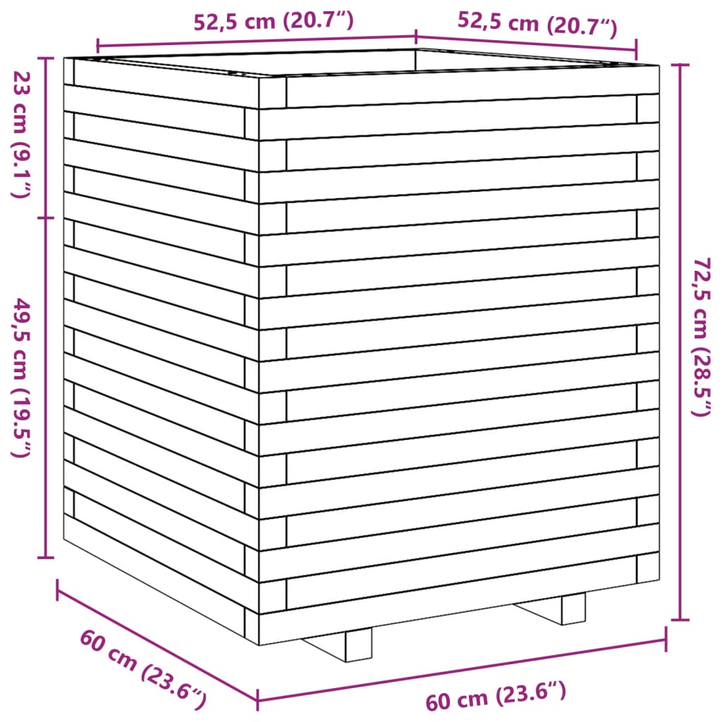 Viaszbarna tömör fenyőfa kerti virágláda 60 x 60 x 72,5 cm