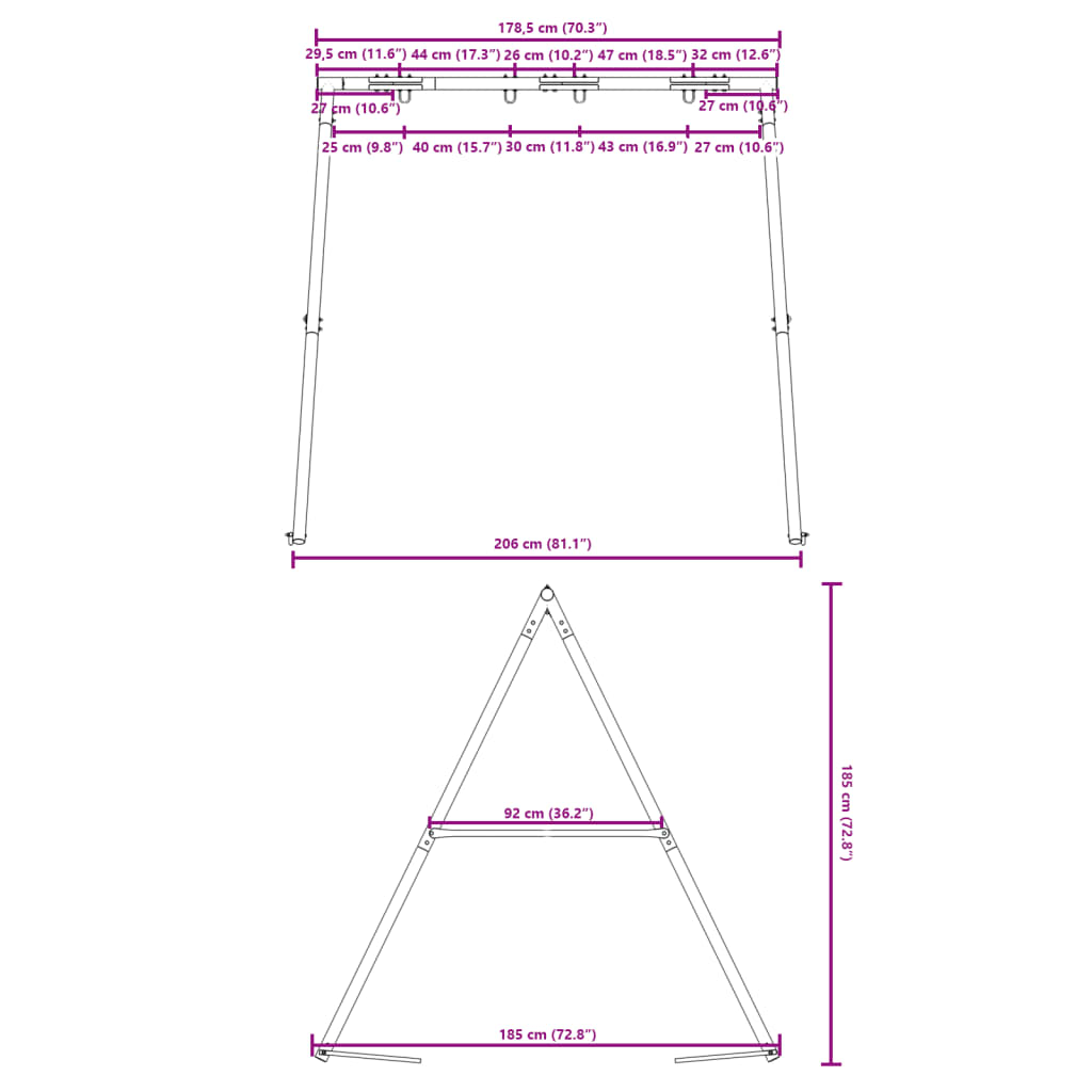 Kék acél hintaváz kültéri használatra 4 akasztóhoroggal
