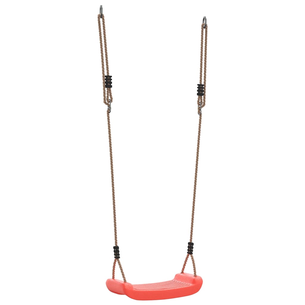 Piros egyszemélyes kültéri hinta gyerekeknek állítható kötéllel