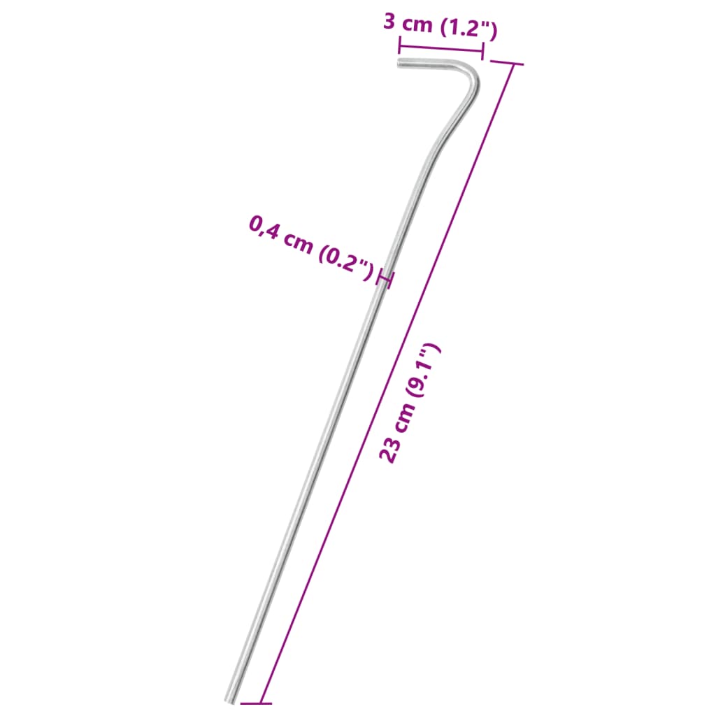 25 db horganyzott acél sátorcövek 23 cm ø4 mm