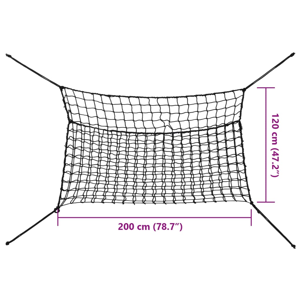 2 db négyszögletű fekete pp szénaháló 200 x 120 cm