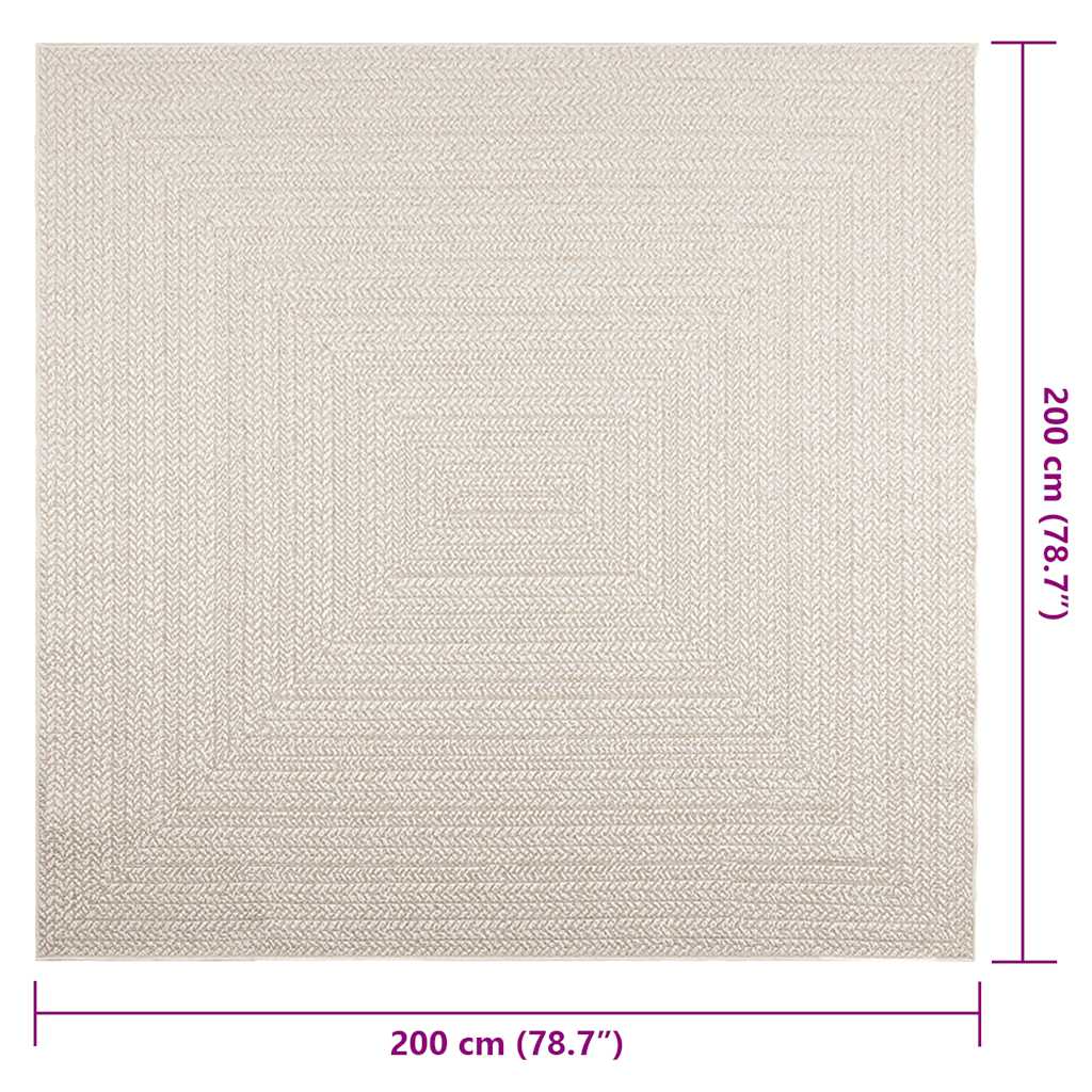 Zizur krém juta hatású beltéri és kültéri szőnyeg 200x200 cm