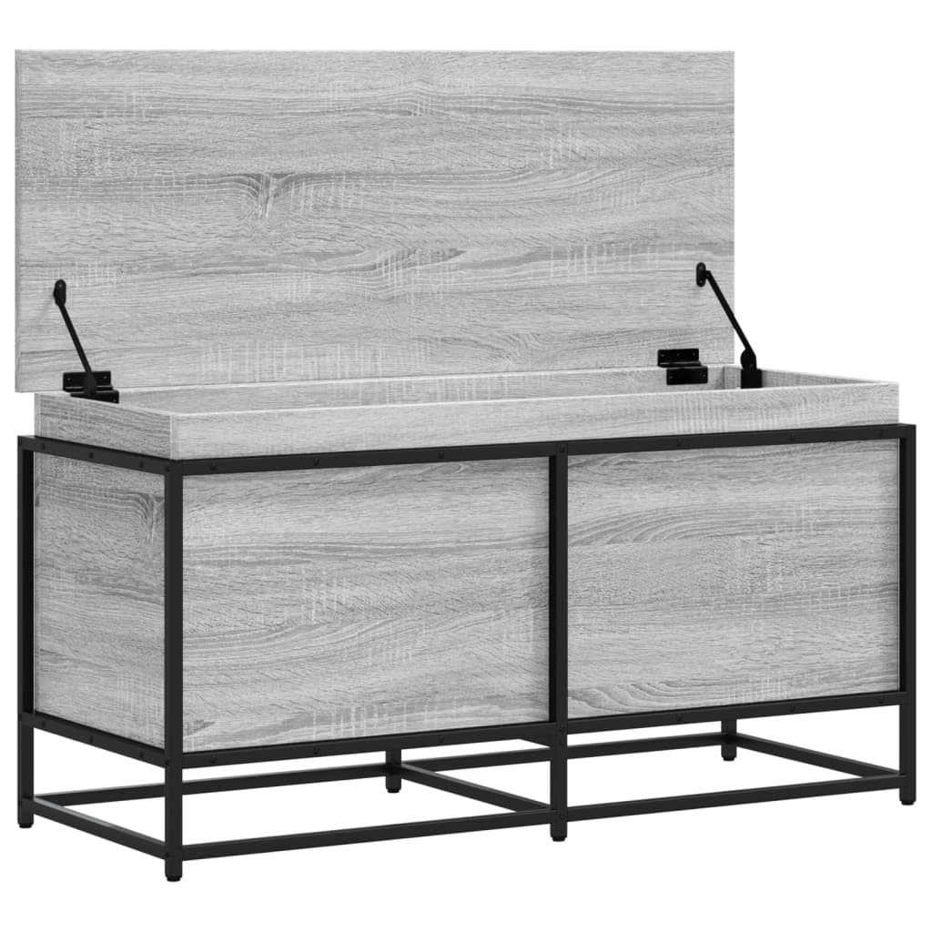 Szürke sonoma szerelt fa tárolóláda fedéllel 100x40x51,5 cm