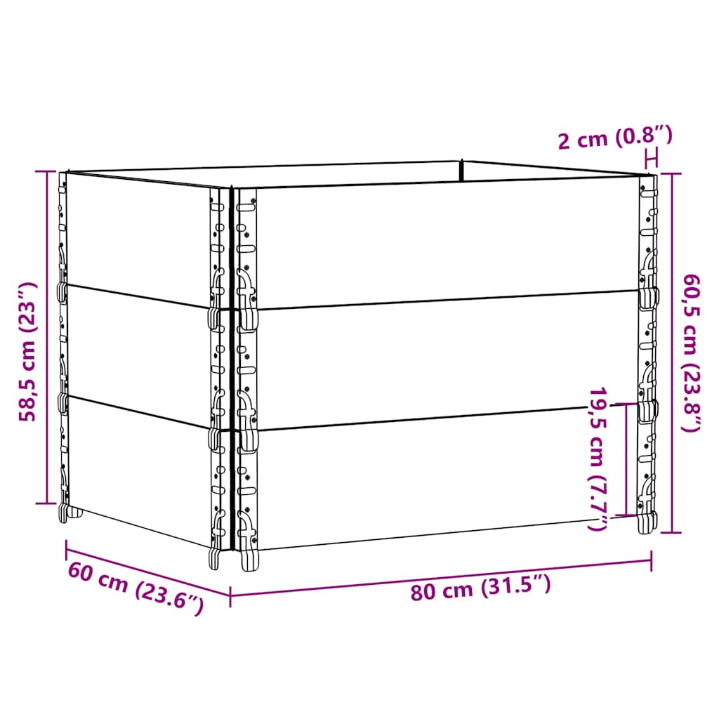 3 db fekete tömör fenyőfa raklapmagasító 80 x 60 cm