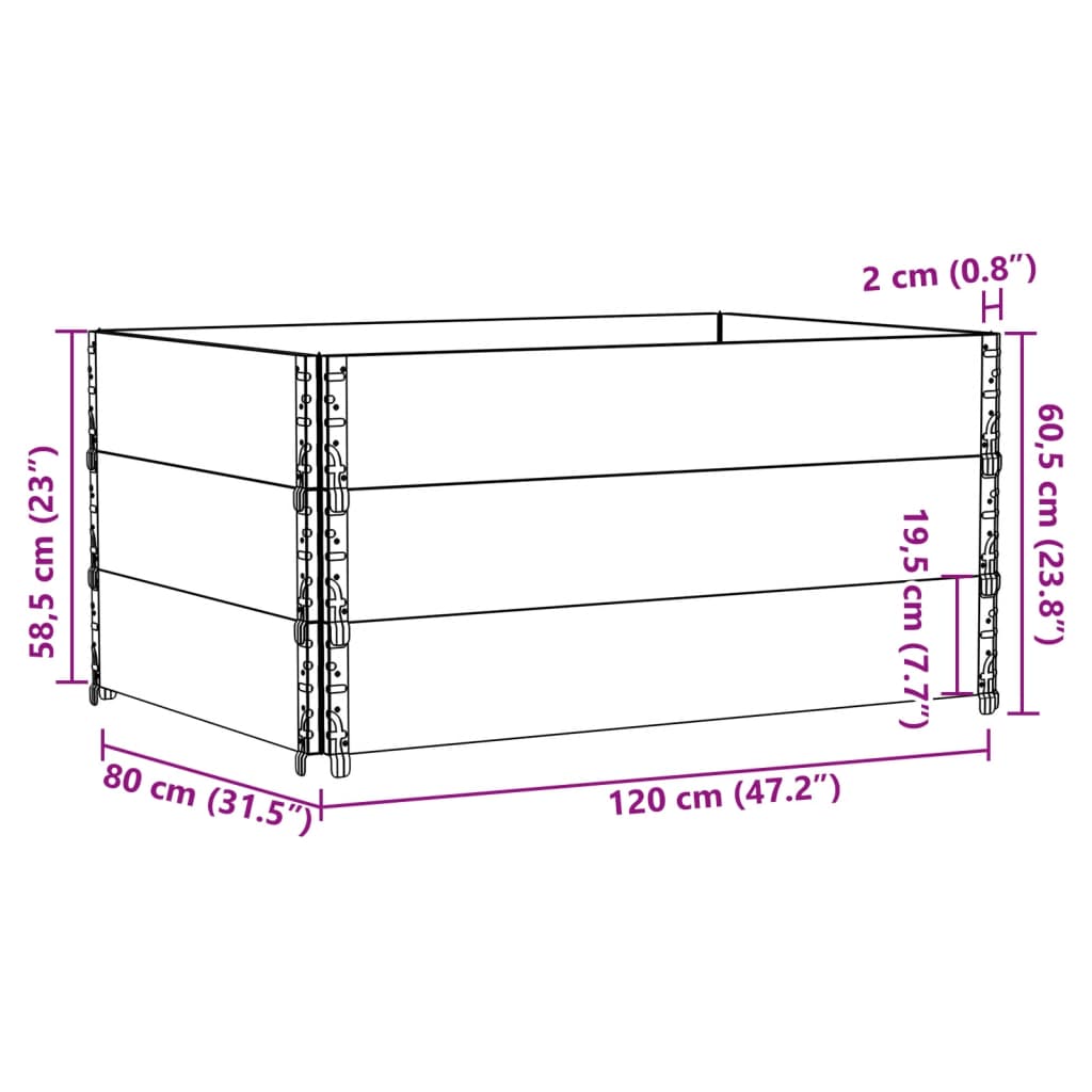 3 db barna tömör fenyőfa raklapmagasító 120 x 80 cm
