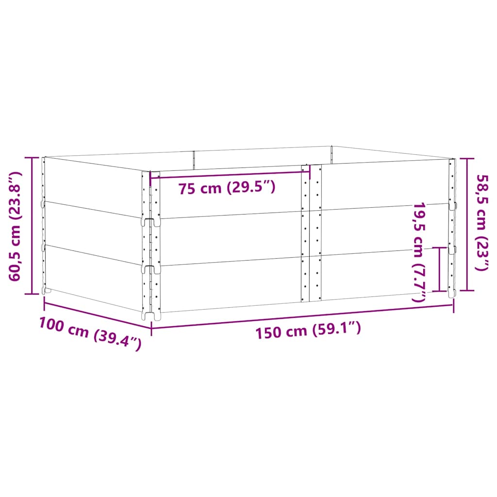 3 db fekete tömör fenyőfa raklapmagasító 150 x 100 cm