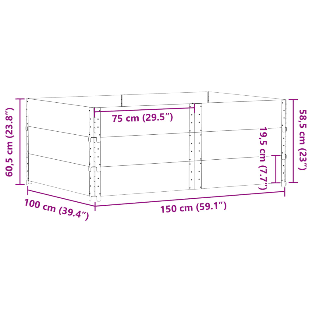 3 db barna tömör fenyőfa raklapmagasító 150 x 100 cm