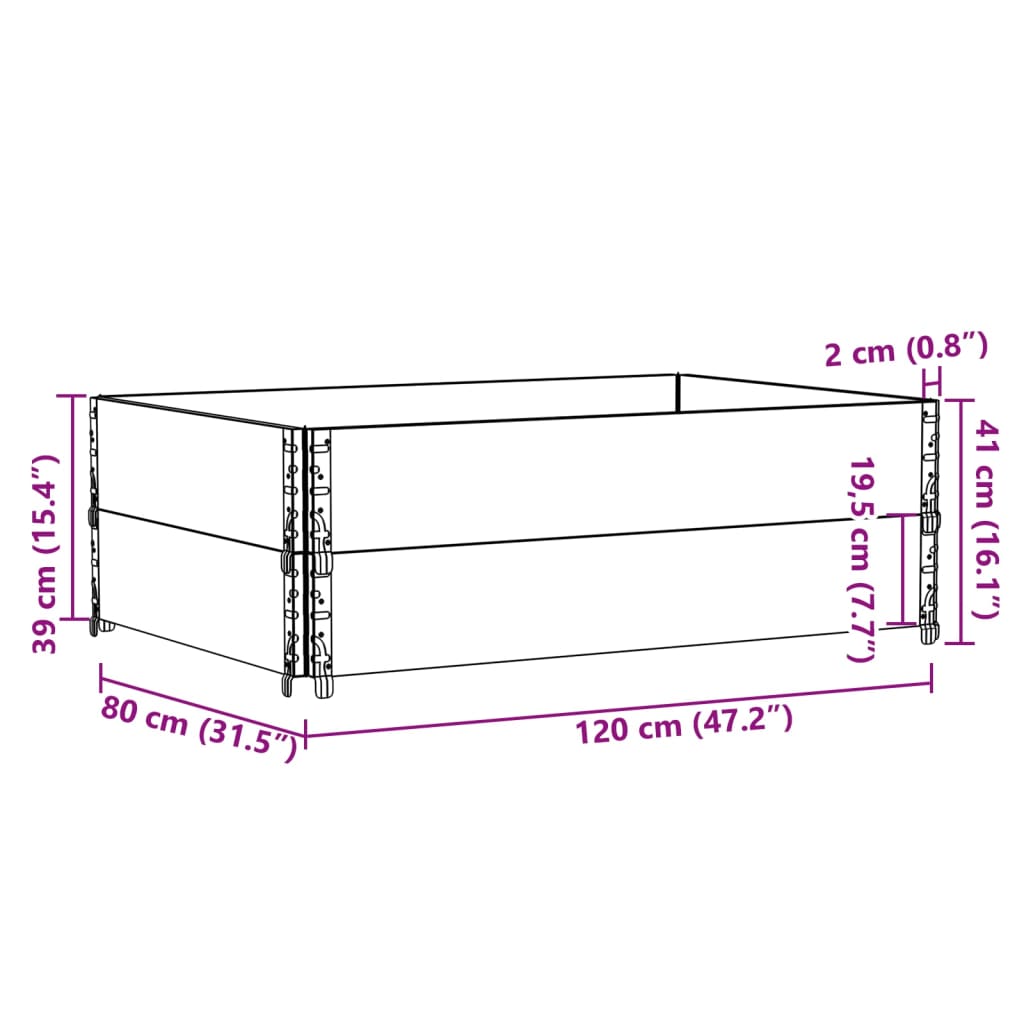 2 db barna tömör fenyőfa raklapmagasító 120 x 80 cm