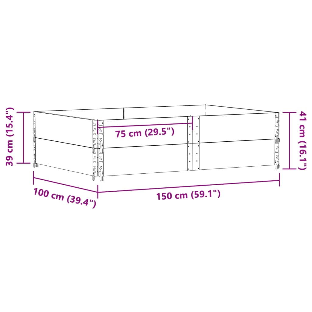 2 db fekete tömör fenyőfa raklapmagasító 150 x 100 cm