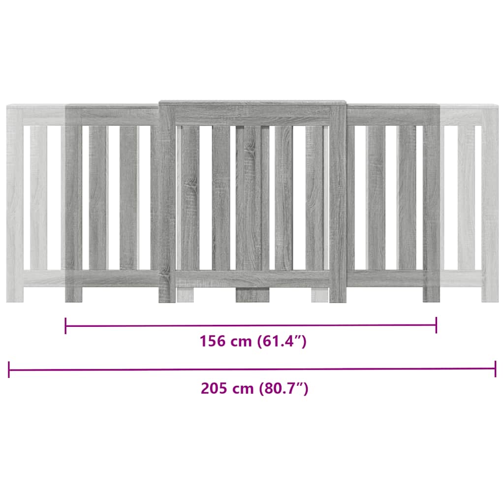 Szürke sonoma szerelt fa radiátorburkolat 205x21,5x83,5 cm