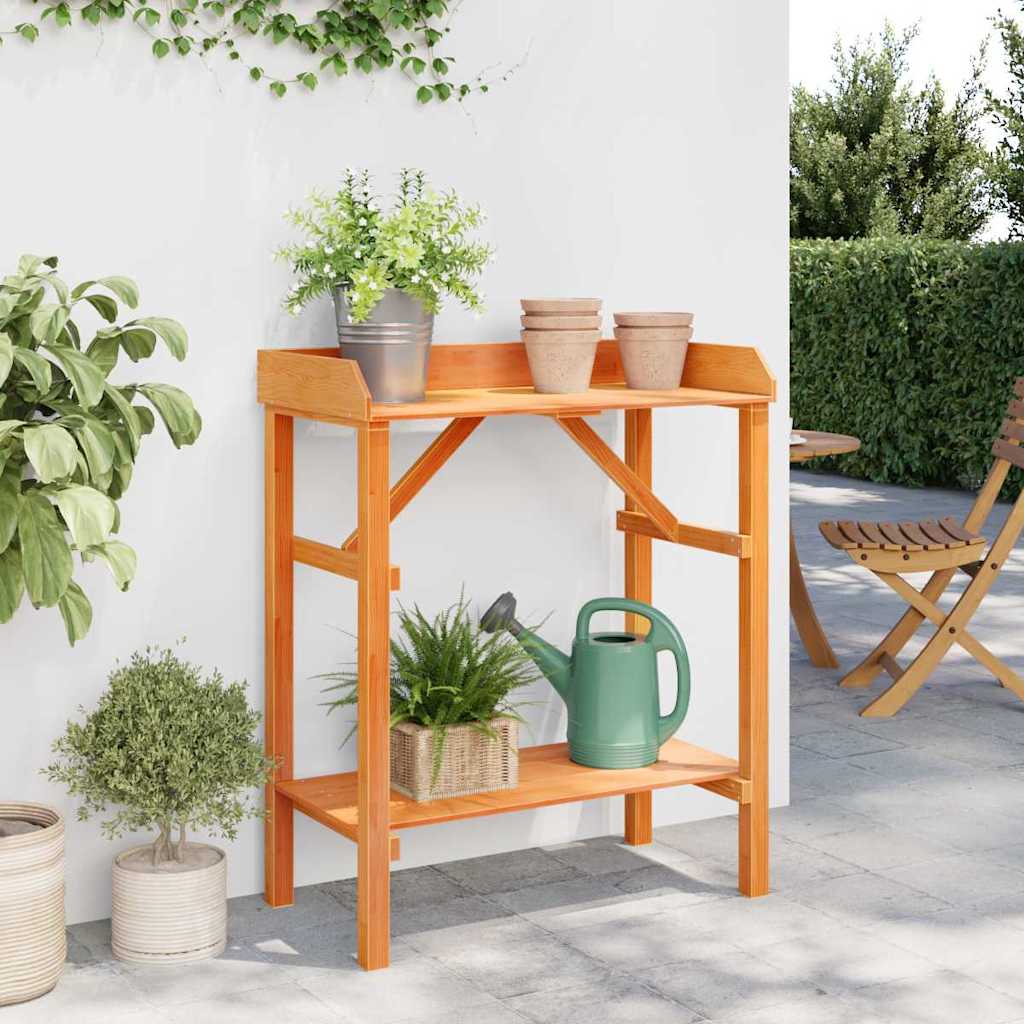 Ültetőasztal polcokkal barna 75 x 40 x 90 cm tömör fenyőfa