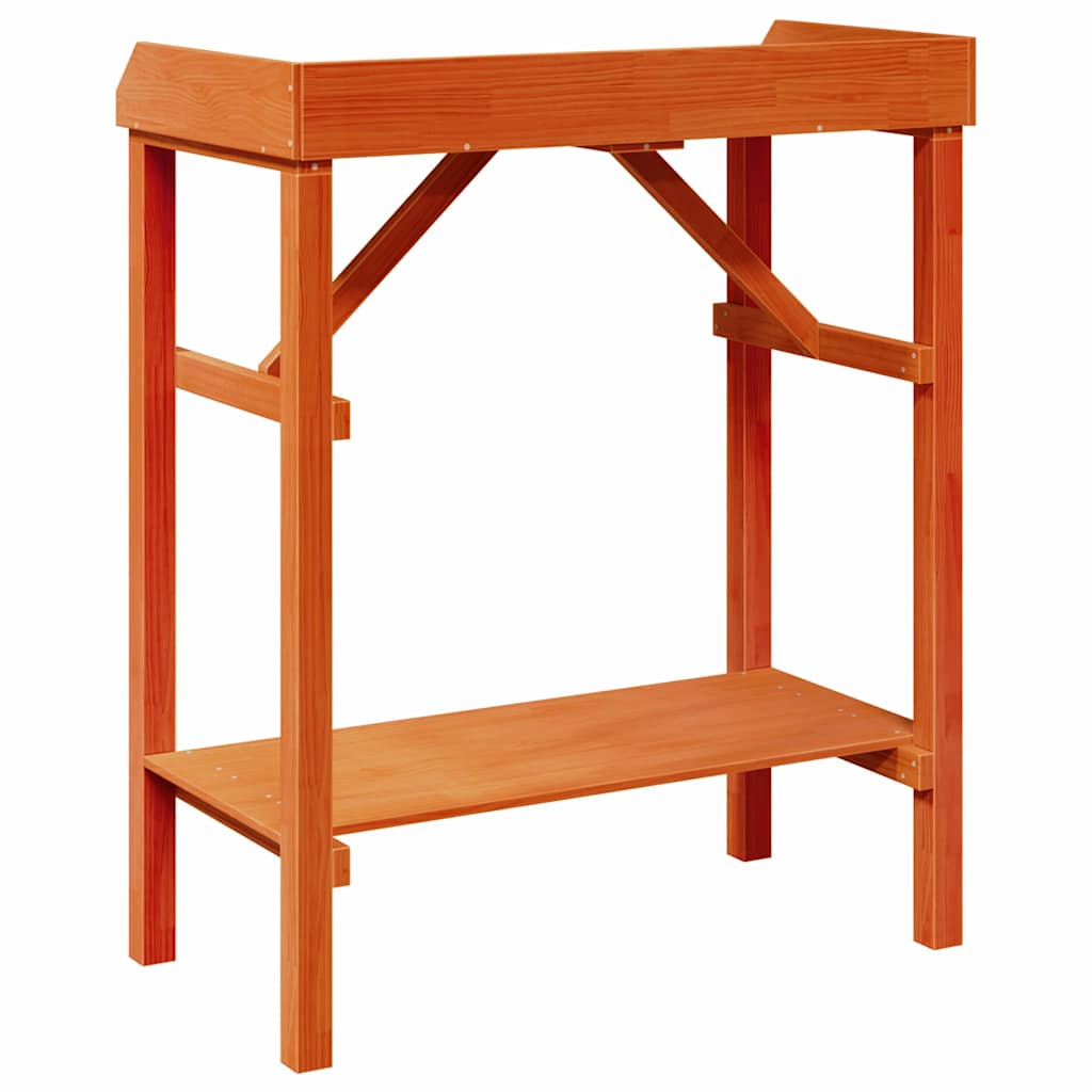 Ültetőasztal polcokkal barna 75 x 40 x 90 cm tömör fenyőfa