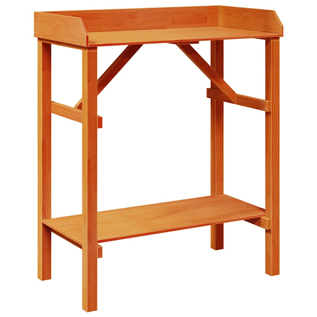 Ültetőasztal polcokkal barna 75 x 40 x 90 cm tömör fenyőfa