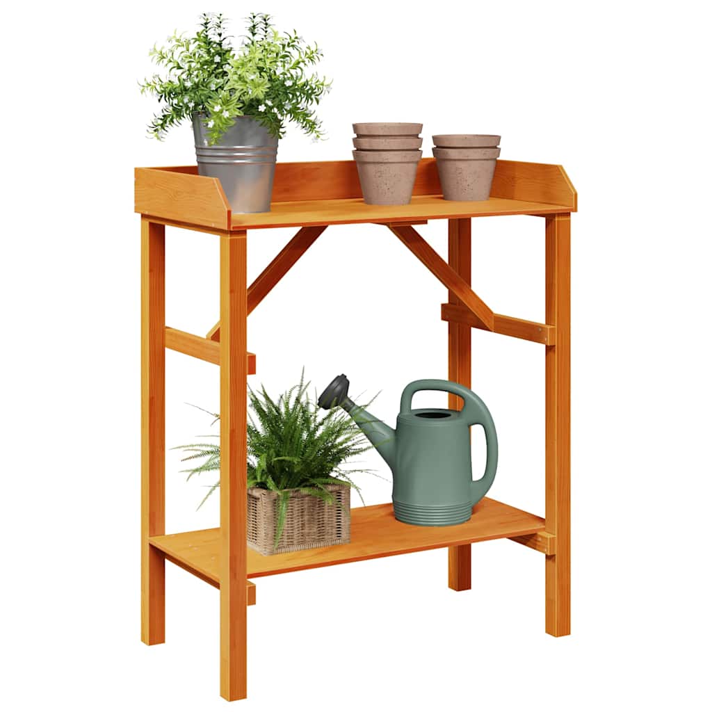 Ültetőasztal polcokkal barna 75 x 40 x 90 cm tömör fenyőfa