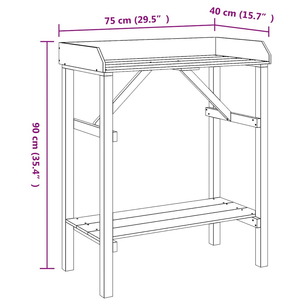 Ültetőasztal polcokkal barna 75 x 40 x 90 cm tömör fenyőfa