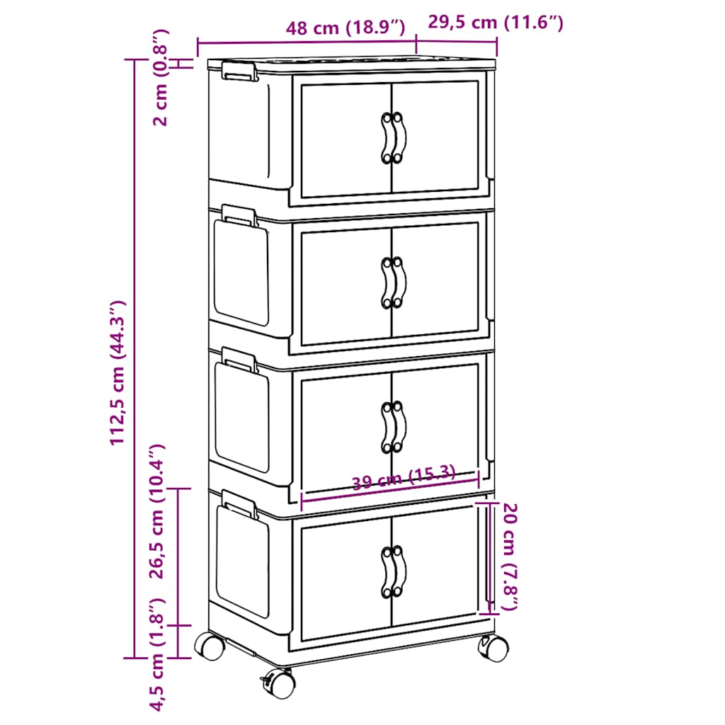 Egymásra rakható tárolódoboz kerekekkel 4 szintes 28 l