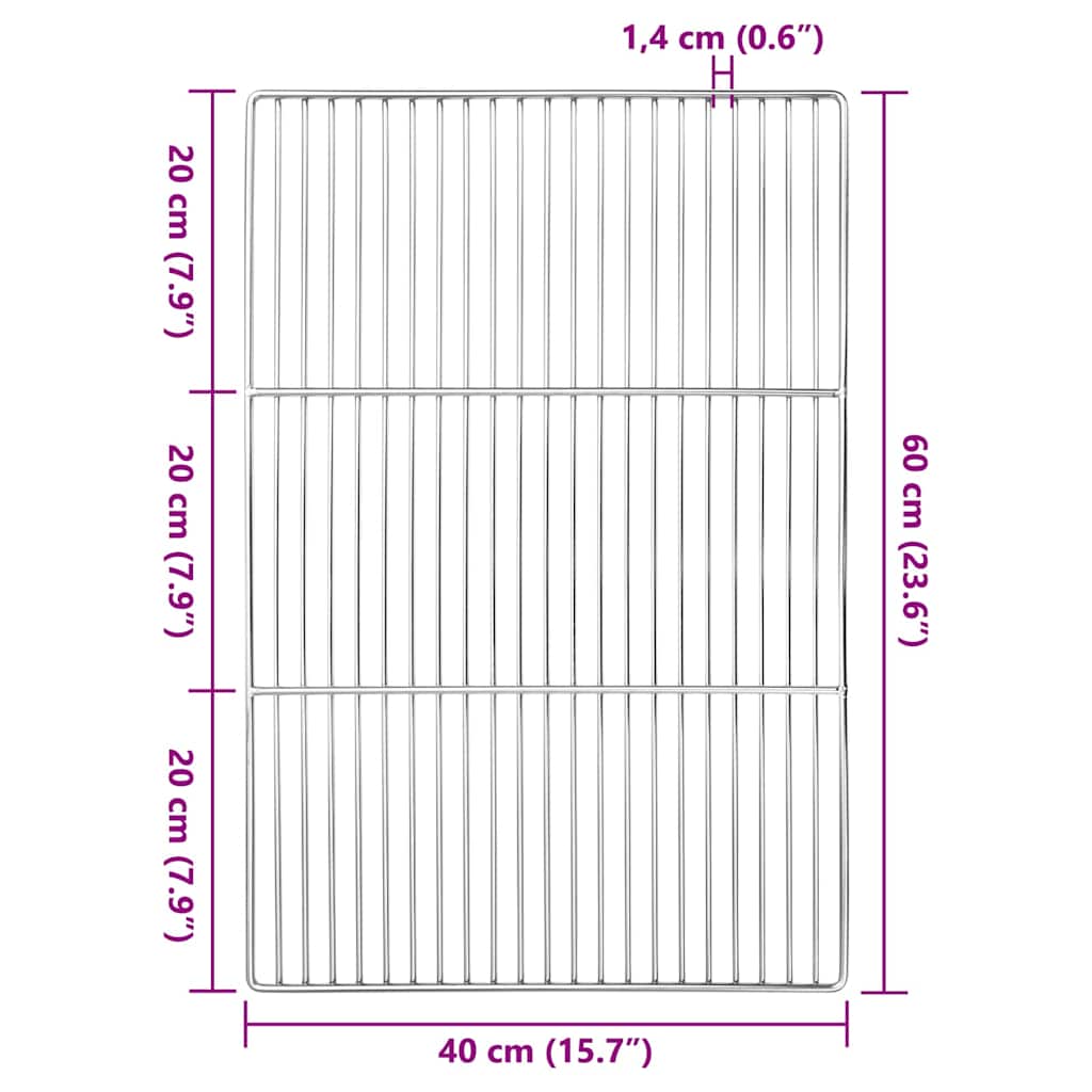 Grill rács ezüst 60 x 40 cm rozsdamentes acél