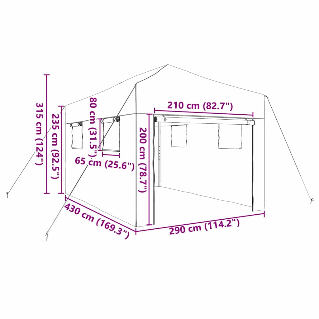 Üvegház pop-up kerettel tetővel zöld 290 x 430 x 315 cm vas