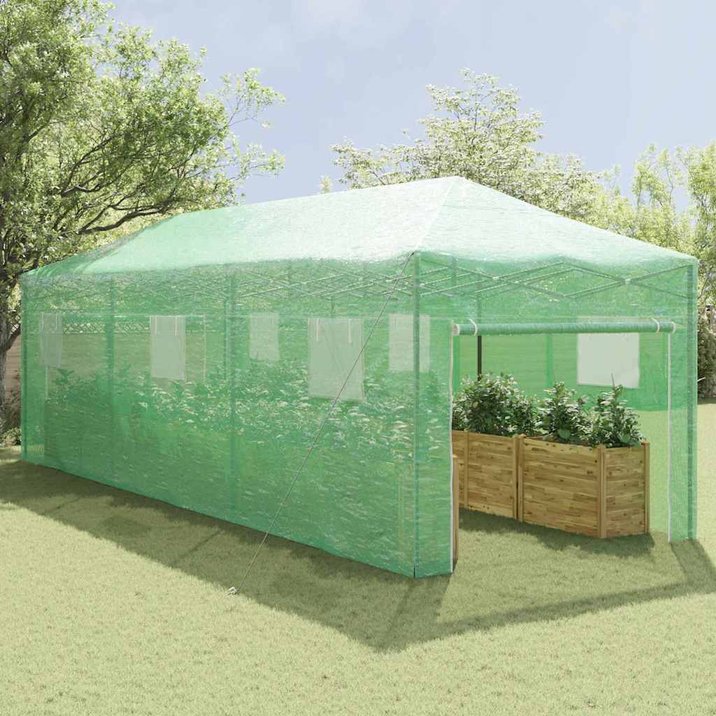 Üvegház pop-up kerettel tetővel zöld 290 x 870 x 315 cm vas