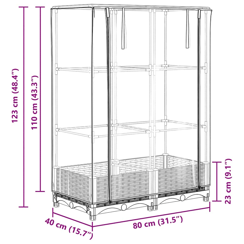 Rattan megjelenésű magaságyás melegháztakaróval 80x40x123 cm