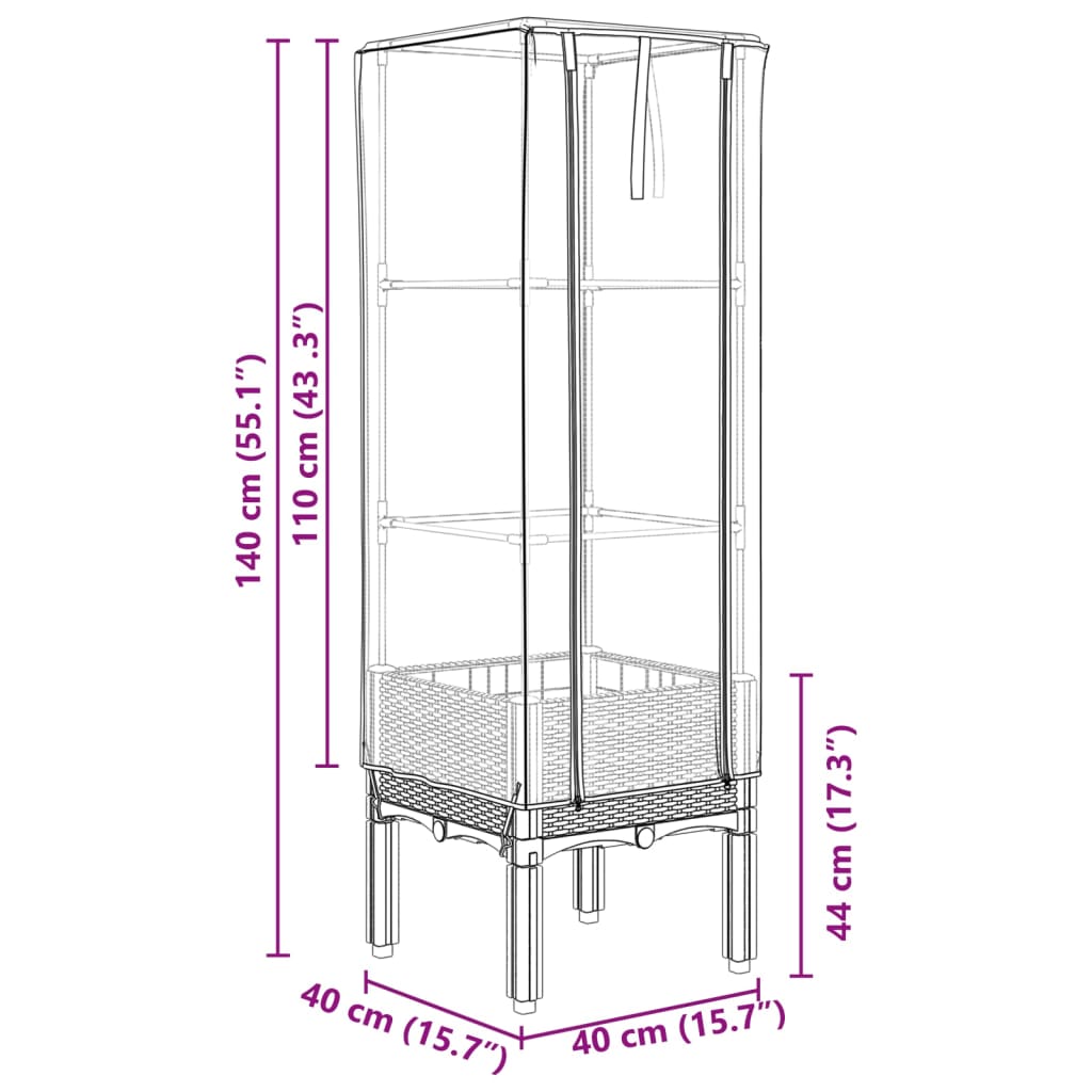 Rattan megjelenésű magaságyás melegháztakaróval 40x40x140 cm