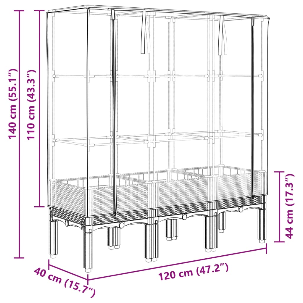 Rattan megjelenésű magaságyás melegháztakaróval 120x40x140 cm