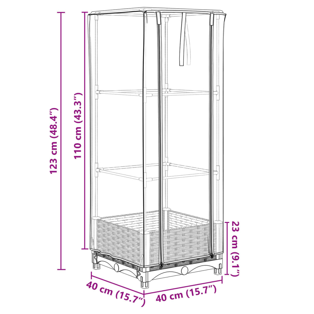 Rattan megjelenésű magaságyás melegháztakaróval 40x40x123 cm