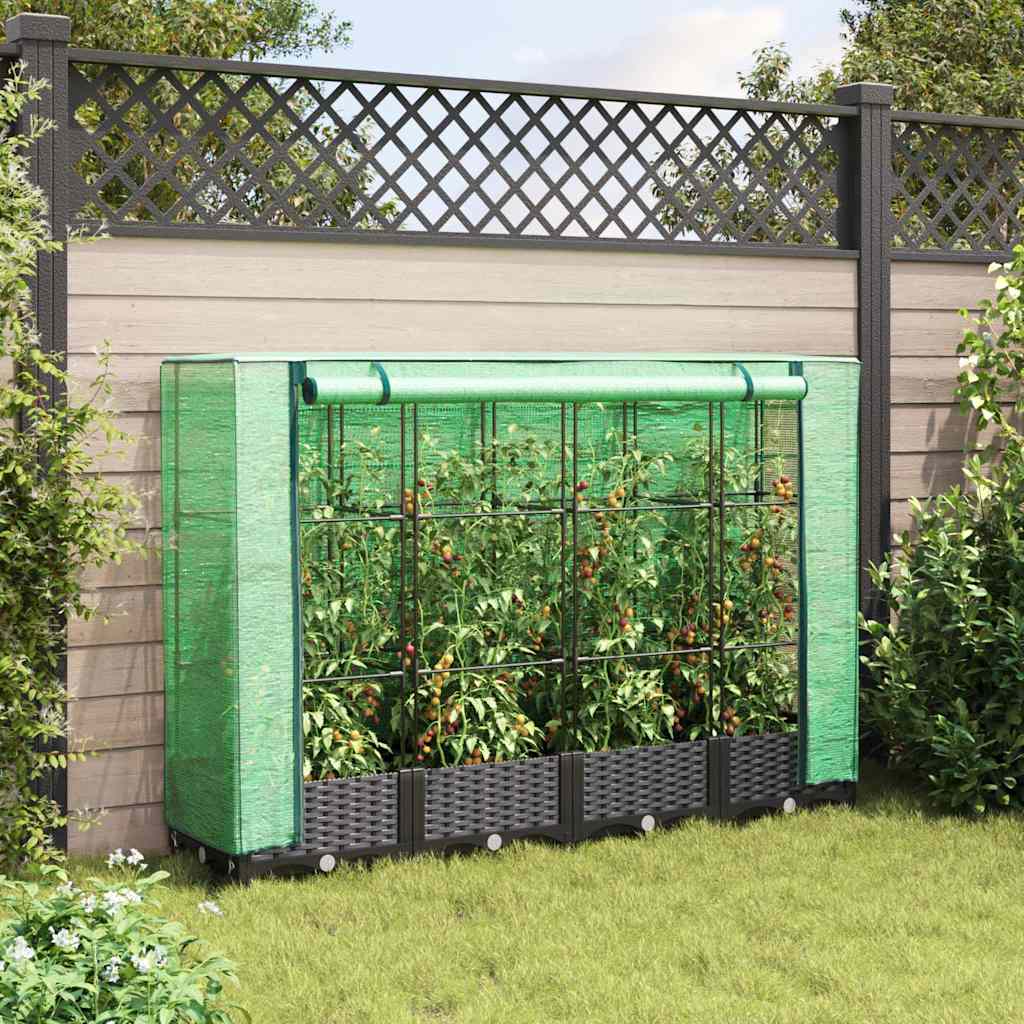 Rattan hatású magaságyás üvegháztakaróval 160 x 40 x 123 cm