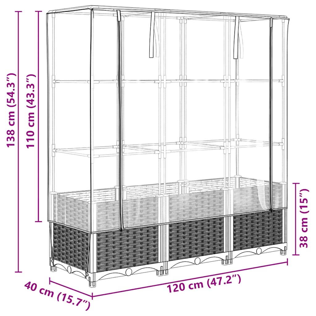 Rattan megjelenésű magaságyás melegháztakaróval 120x40x138 cm