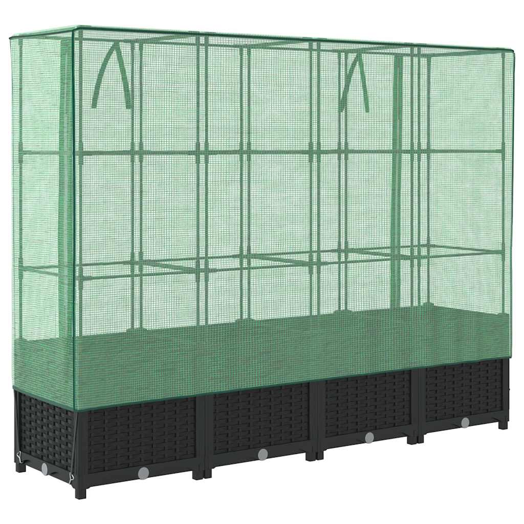 Rattan hatású magaságyás üvegháztakaróval 160 x 40 x 138 cm