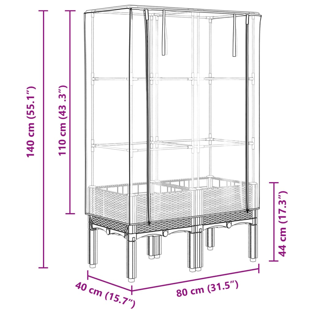 Rattan megjelenésű magaságyás melegháztakaróval 80x40x140 cm