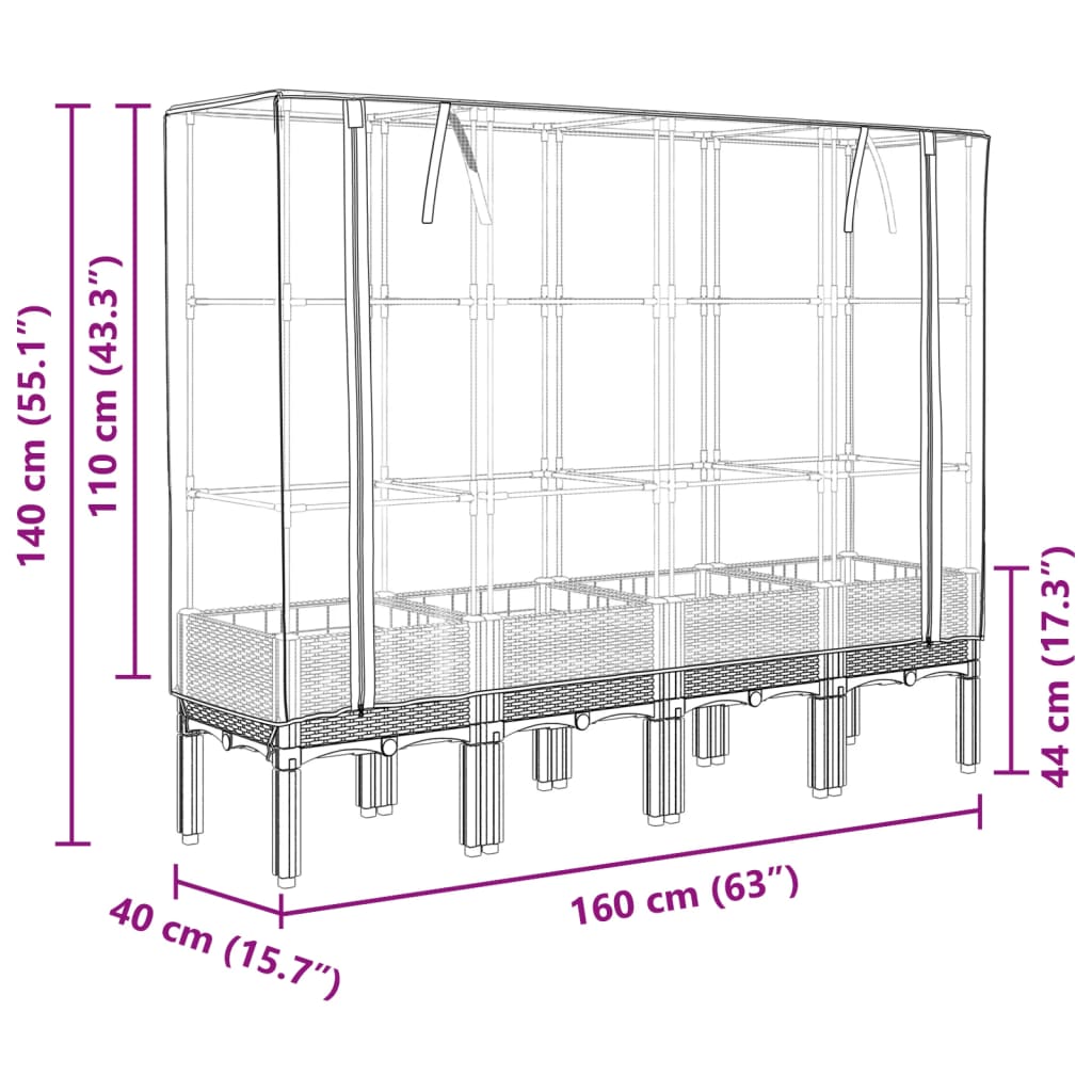 Rattan megjelenésű magaságyás melegháztakaróval 160x40x140 cm