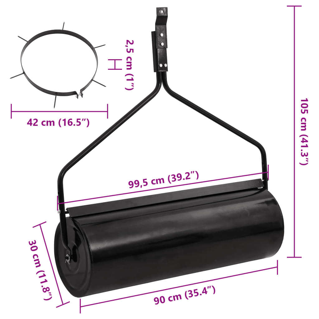 Fekete vas kerti fűhenger szellőztető tüskékkel 63 l