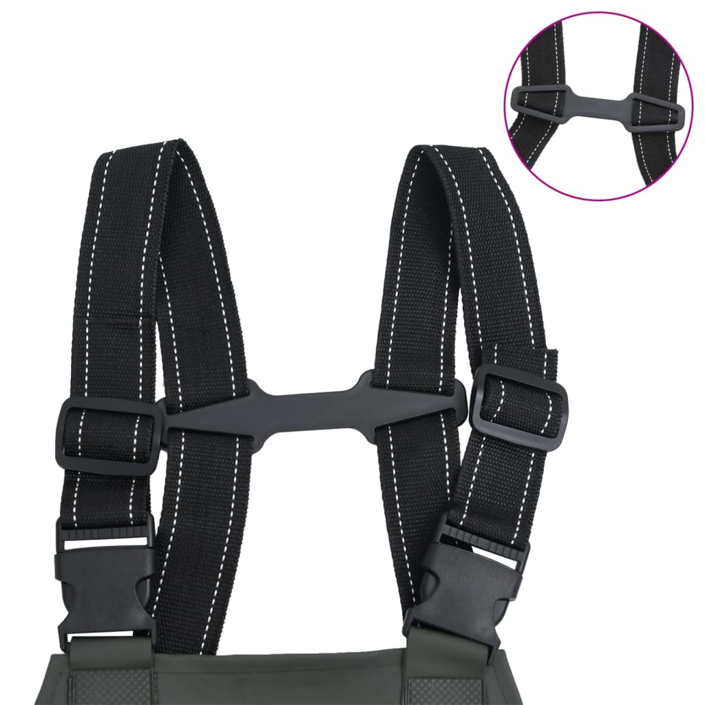 Sötétzöld mellkasig érő gázlóruha csizmával 41-es