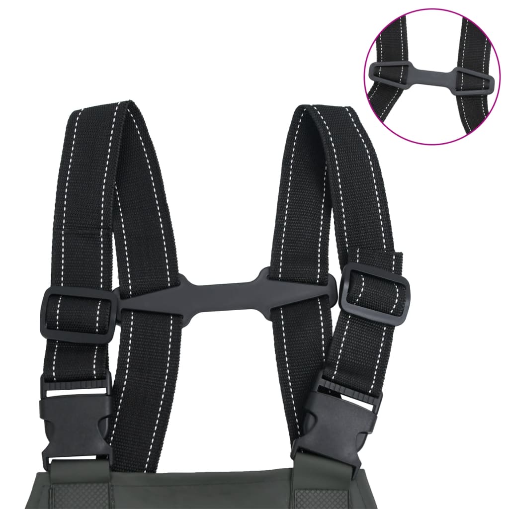 Sötétzöld mellkasig érő gázlóruha csizmával 43-as