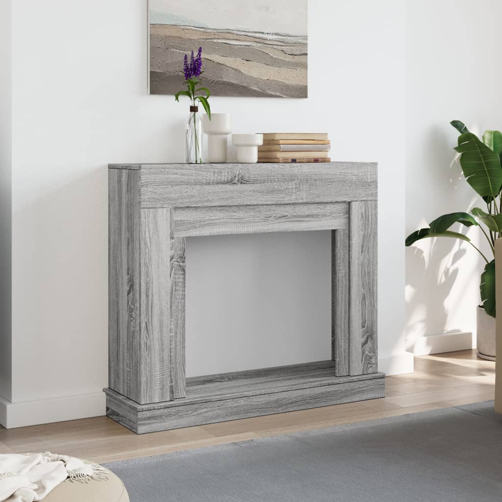 Szürke sonoma színű szerelt fa kandallóburkolat 100x30x87,5 cm