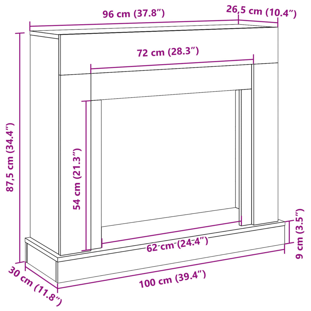 Antik fa színű szerelt fa kandallóburkolat 100 x 30 x 87,5 cm Antik fa színű szerelt fa kandallóburkolat 100 x 30 x 87,5 cm