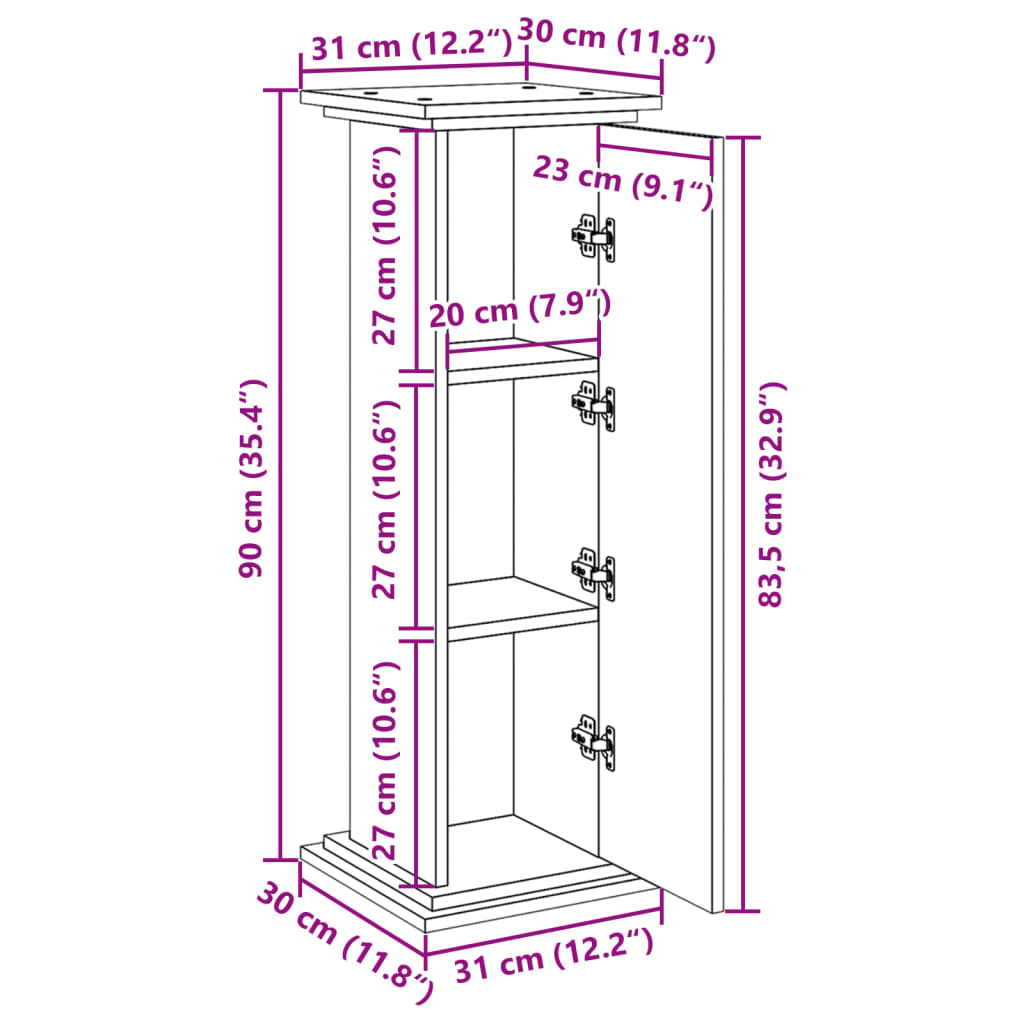 Sonoma tölgy szerelt fa bemutatóállvány tárolóval 31x30x90 cm