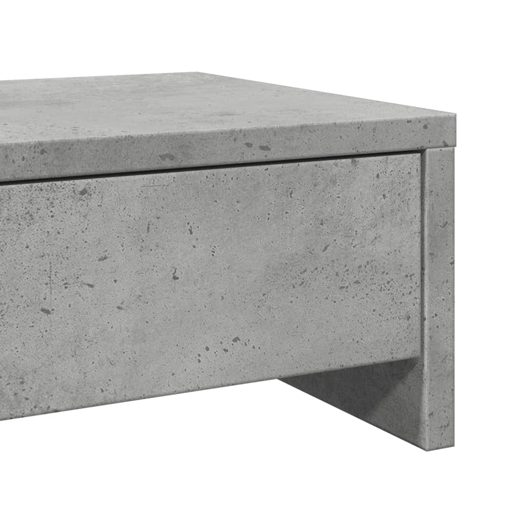 Betonszürke szerelt fa monitorállvány fiókokkal 50 x 27 x 15 cm