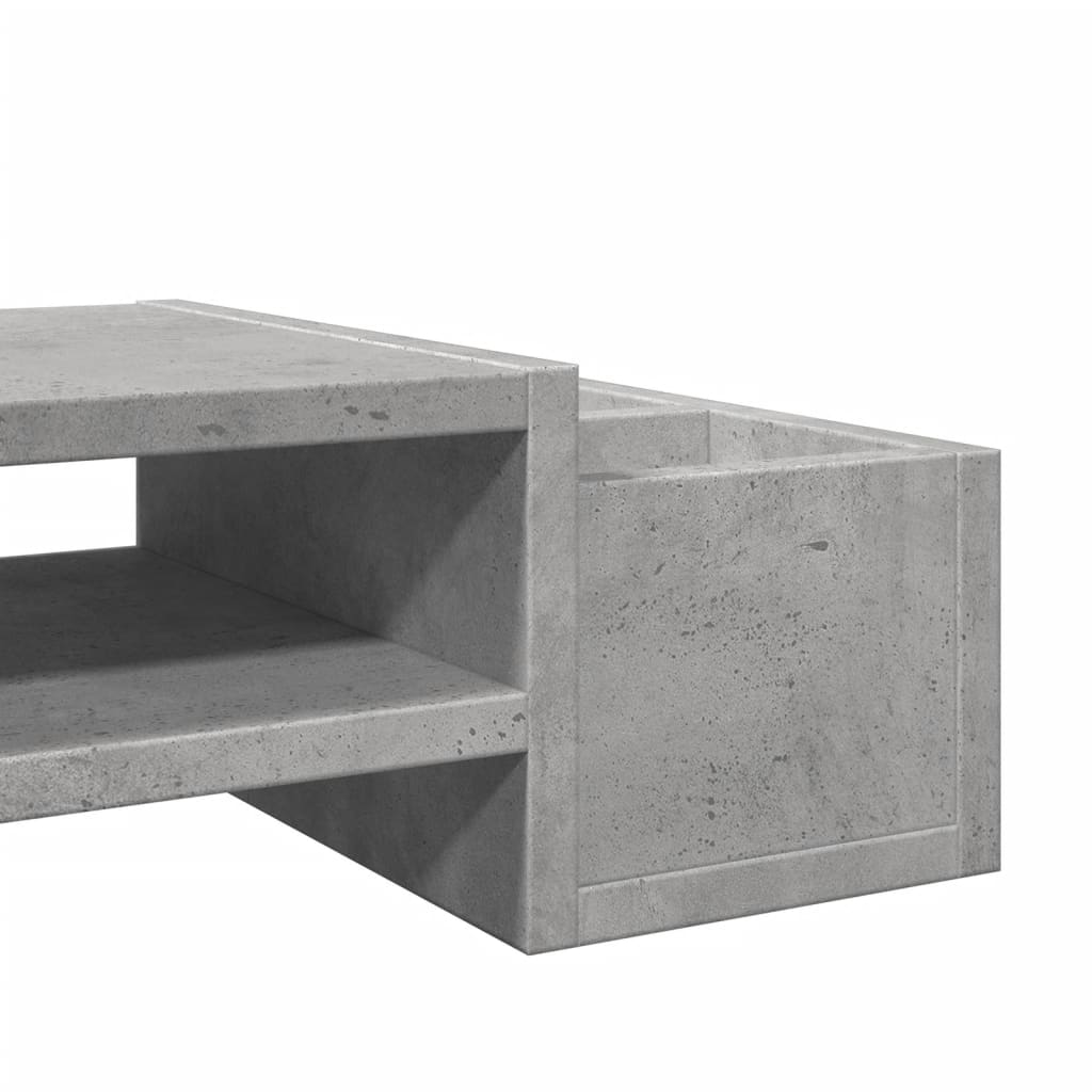Betonszürke szerelt fa monitorállvány tárolóval 70 x 27 x 15 cm