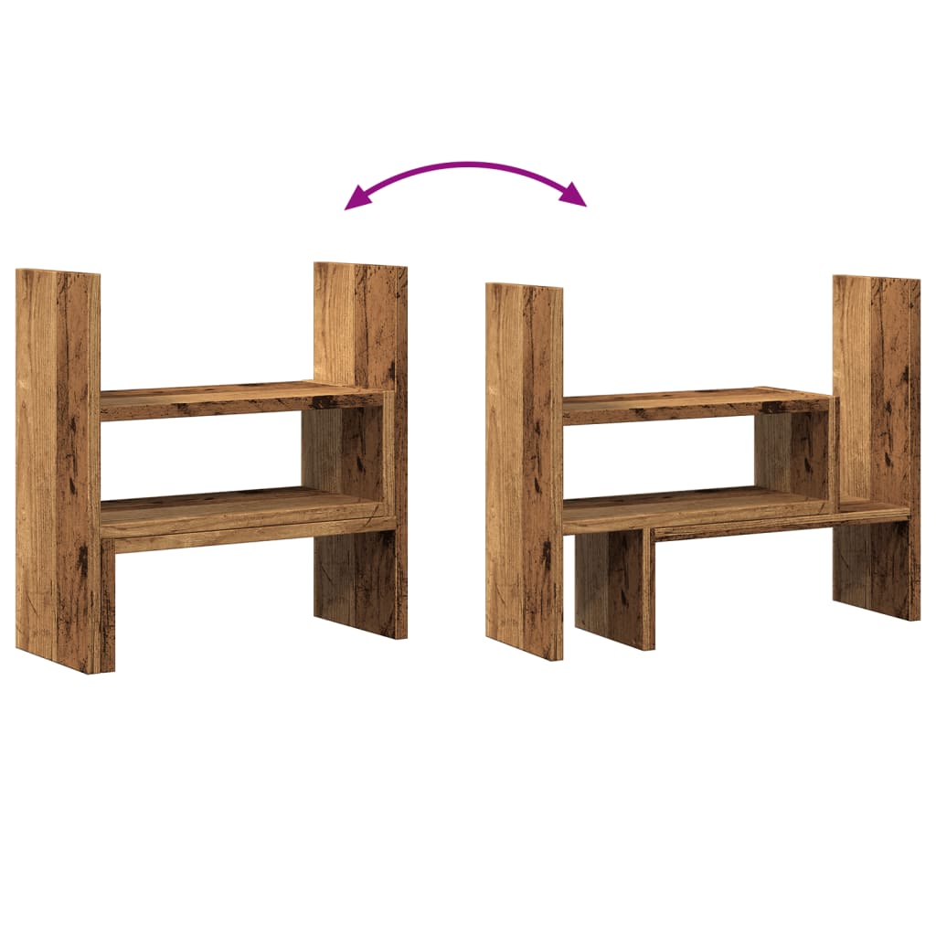 Antik fa színű szerelt fa állítható asztali szervező 40x17x41cm