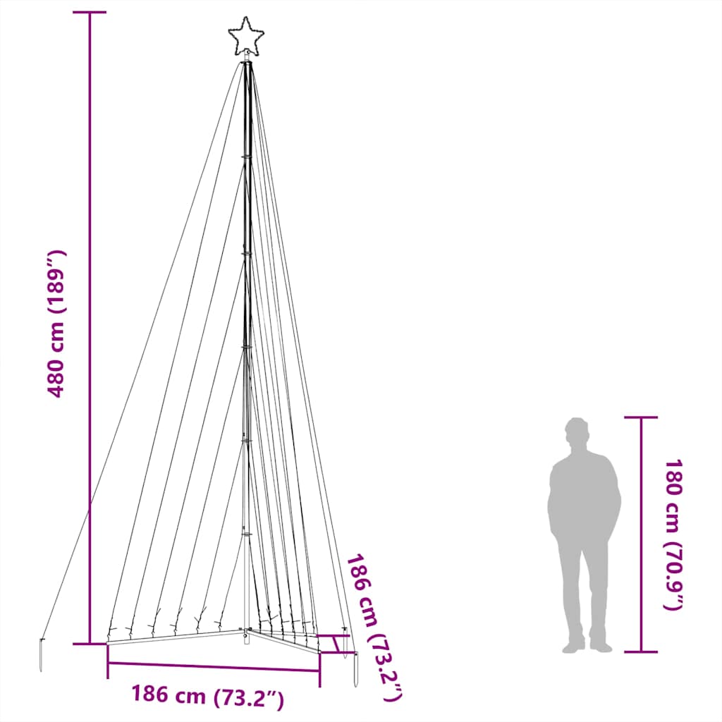 Színes led karácsonyfa 789 led 476 cm