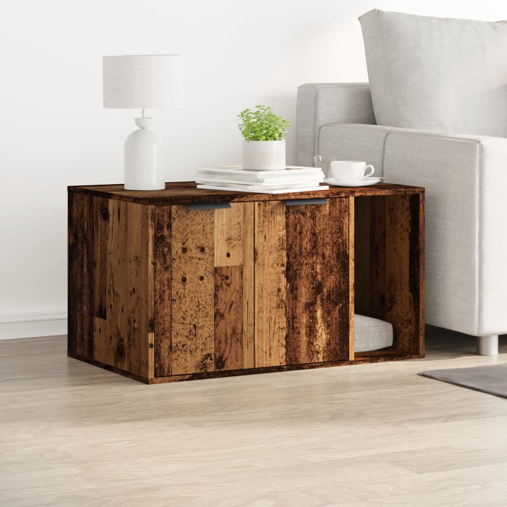 Antik fa színű szerelt fa macskaalomdoboz 80 x 50 x 45 cm