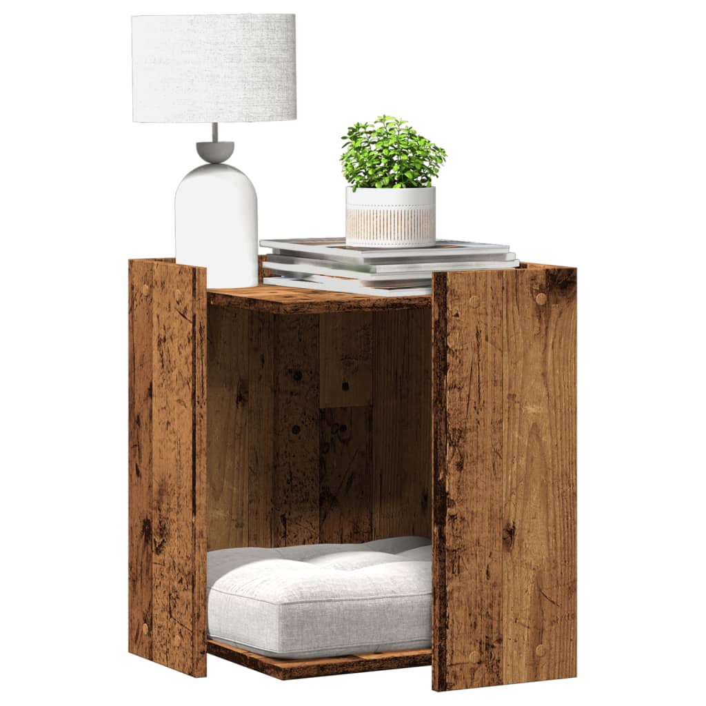 Antik fa színű szerelt fa macskaalomdoboz 42 x 42 x 51 cm