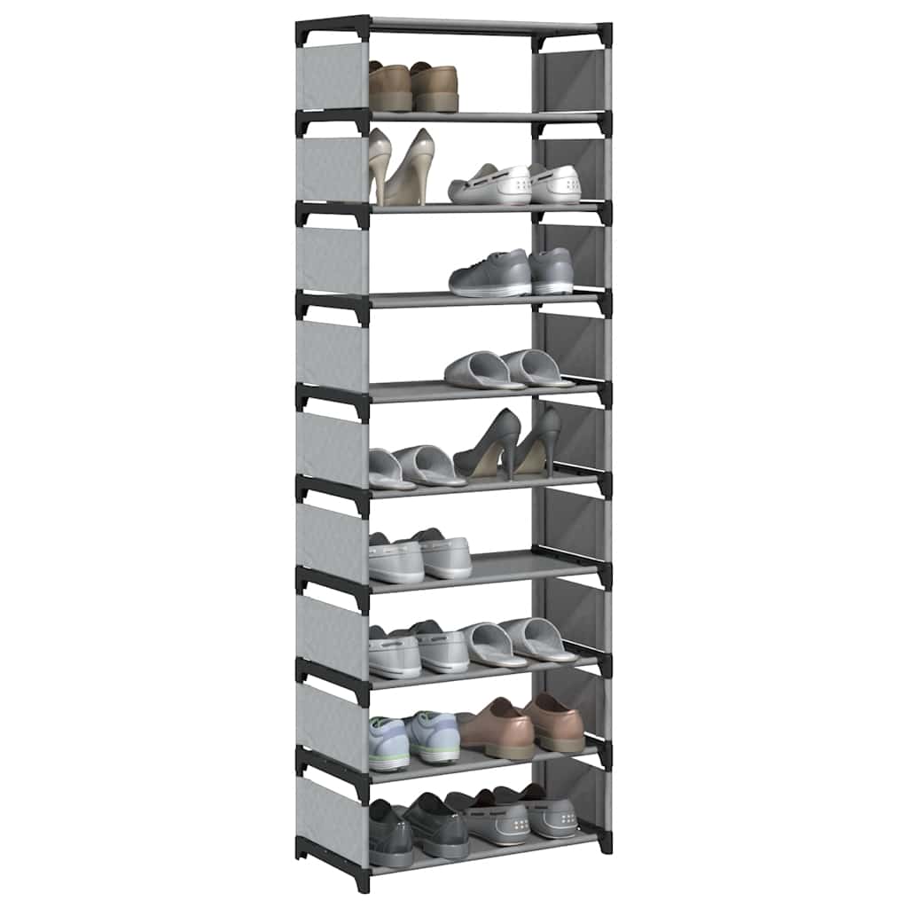 Szürke nem szőtt szövetből cipőállvány 10 szintes 54x28x158 cm