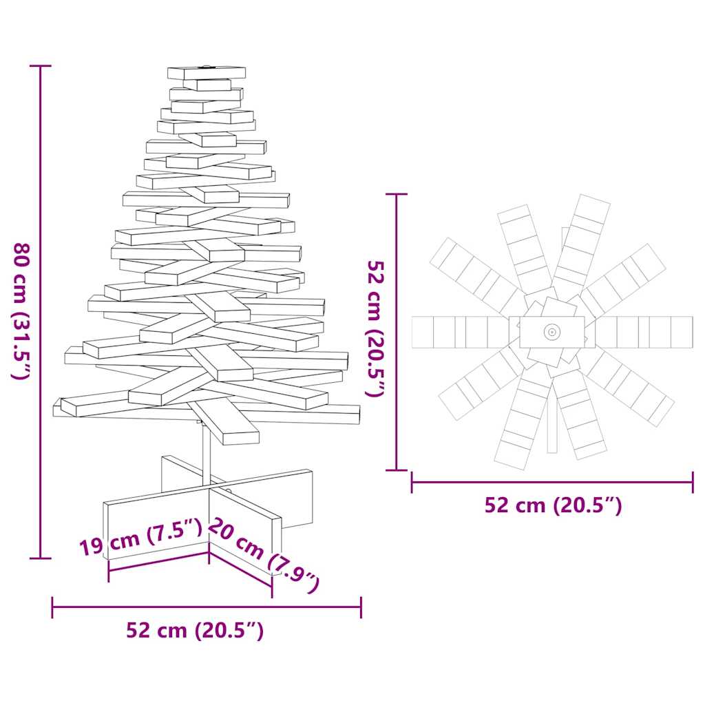 Viaszbarna tömör fenyőfa karácsonyfa-dekoráció 80 cm